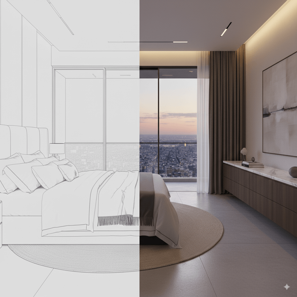 Renderizado 3D de un apartamento