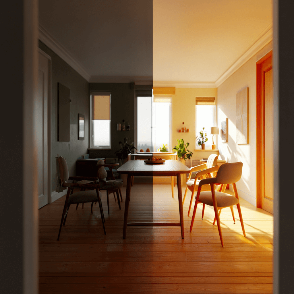 Corrección de iluminación en una habitación